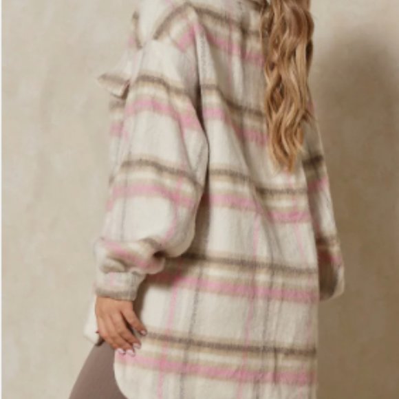 NEW -Brushed Drop Back Shacket Pink & Choc. Mocha Super Soft Jacket - Br… - Picture 1 of 7